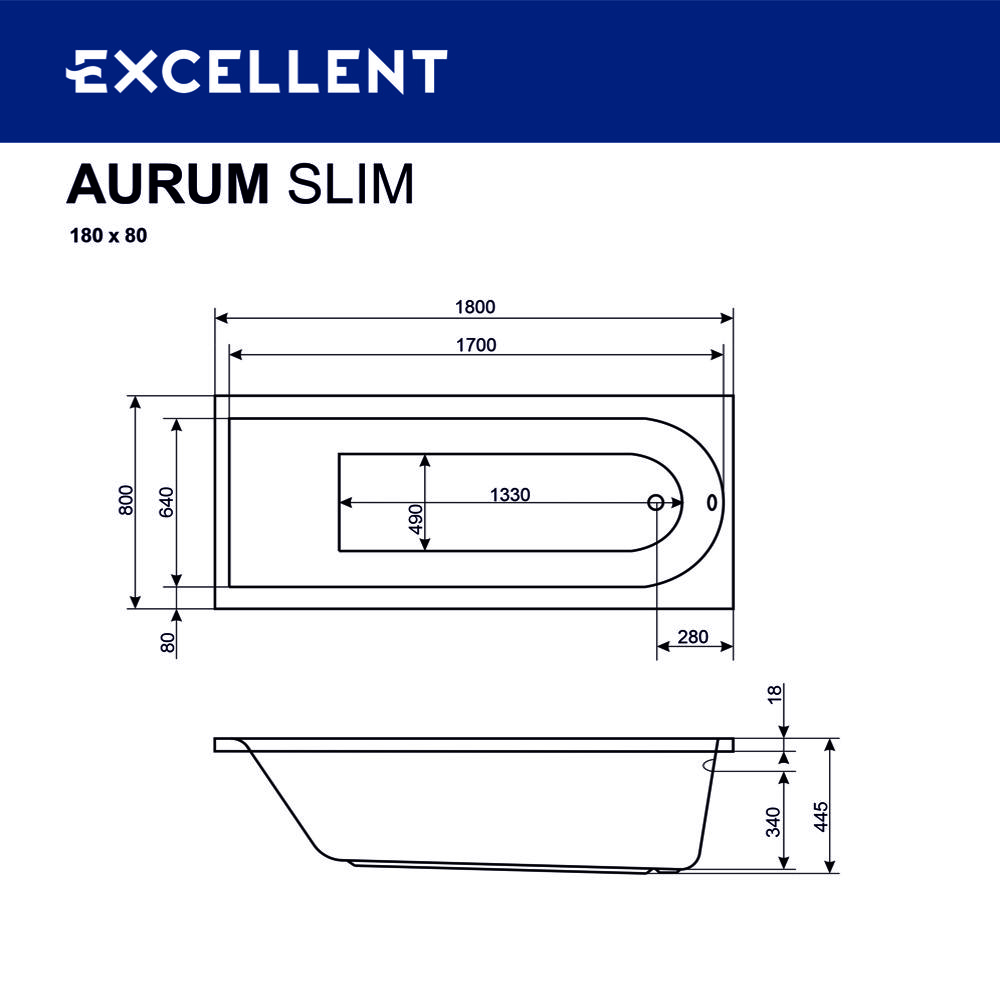 Ванна ACTIMA Aurum Slim 180x80 "HYDRO+" (хром)