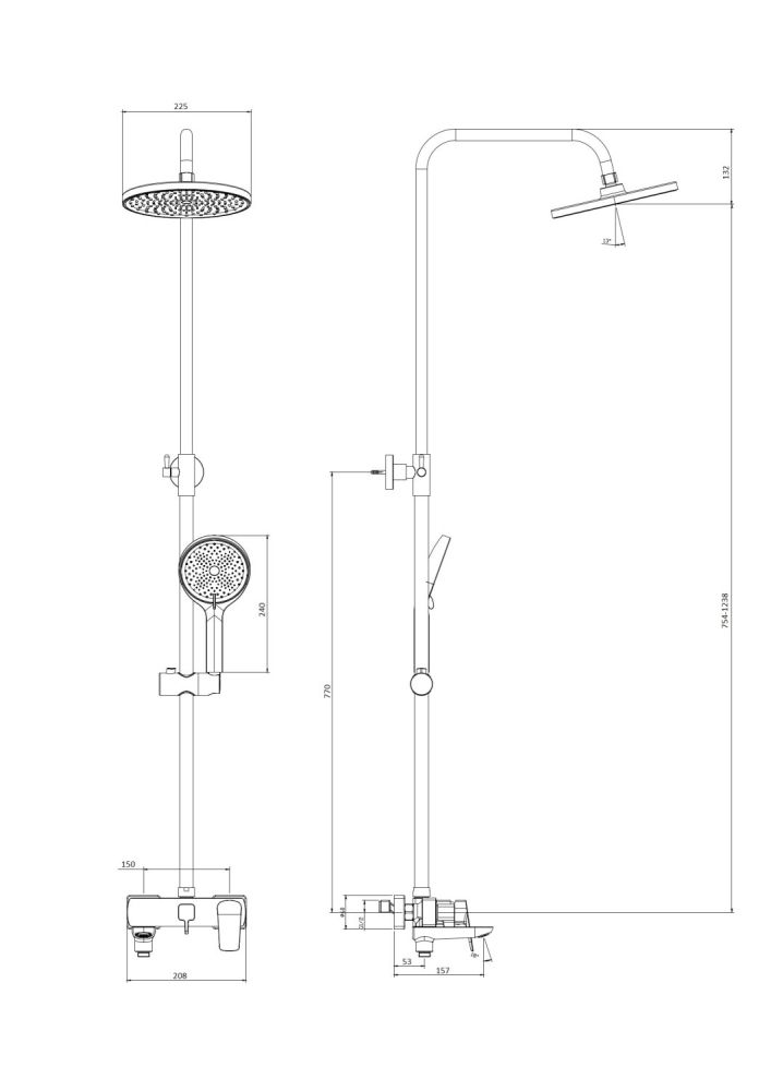 Душевая система со смесителем DQ Hamburg хром (DA1743701), артикул DA1743701