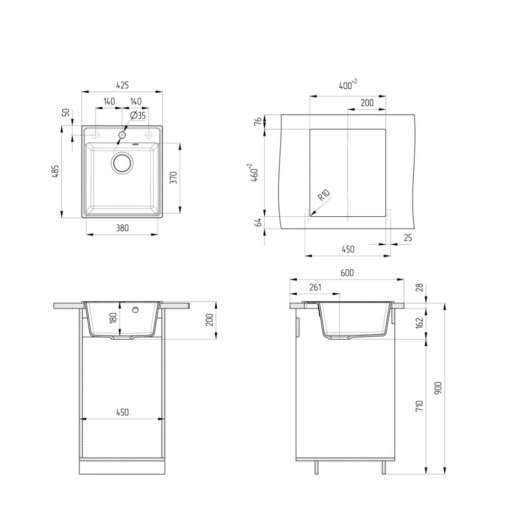 Кухонная мойка Ulgran Quartz Forte 425-10, песок, артикул Forte 425-10