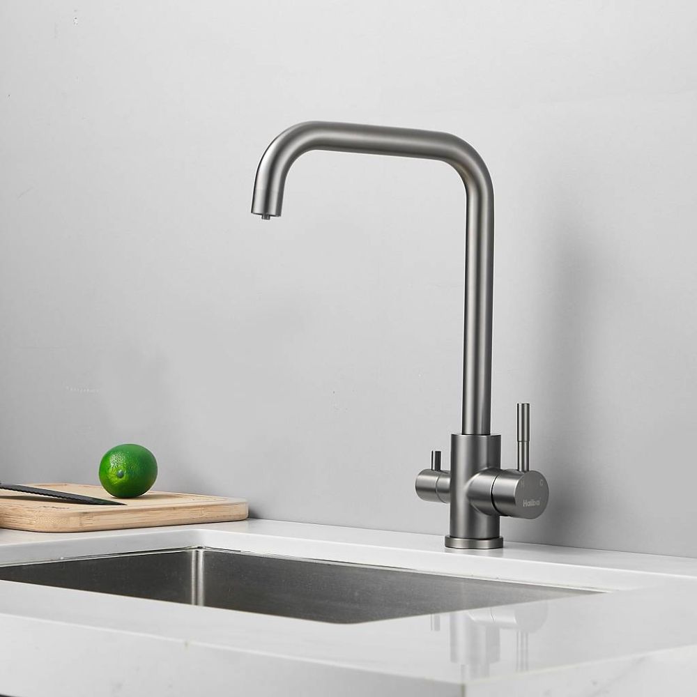 Смеситель для кухни с подключением фильтра воды Haiba HB43829-3, оружейная сталь