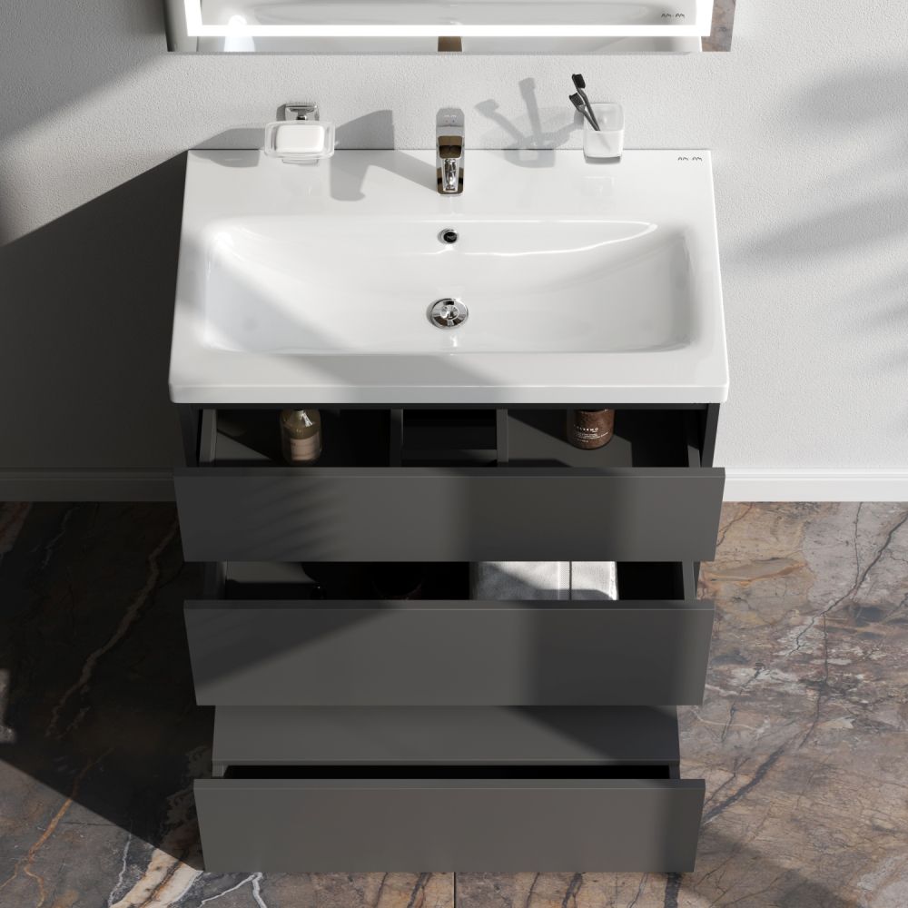 M91FSX0752GM GEM S, База под раковину, напольная, 75 см, 3 ящика, графит матовый M91FSX0752GM GEM S, База под раковину, напольная, 75 см, 3 ящика, графит матовый