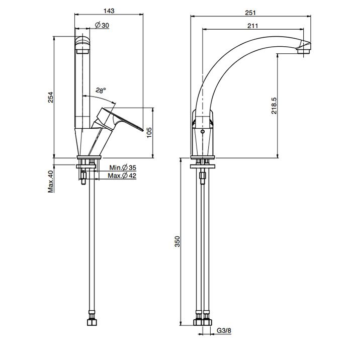 Fima Carlo Frattini Kitchen Смеситель для кухни, на 1 отв., Serie 22, цвет: хром, артикул F3847/2CR