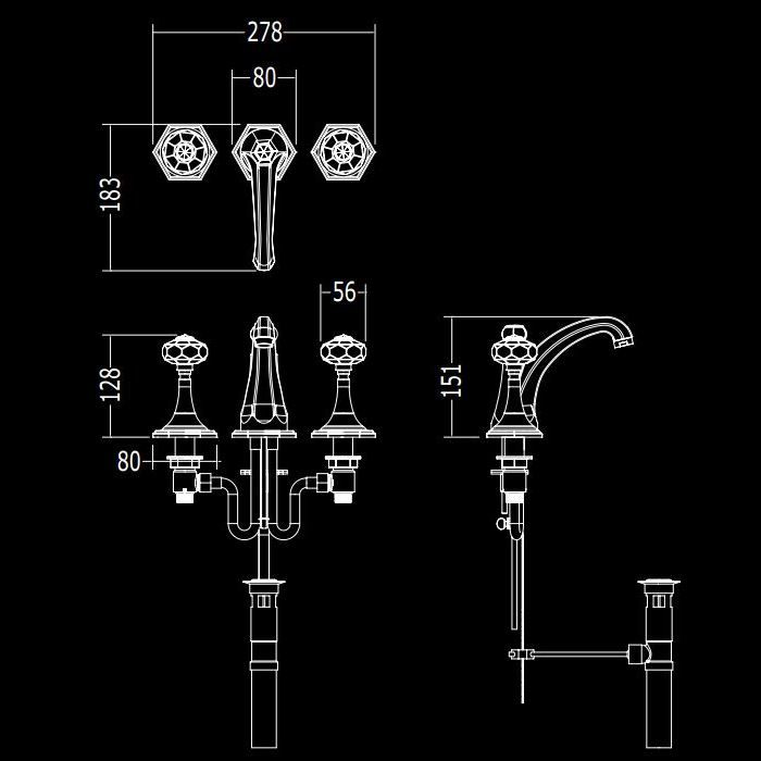 Devon&Devon Excelsior Gemstone Смеситель для раковины на 3 отв., донный клапан. Цвет: блестящий никель., артикул EXC-GM100NK