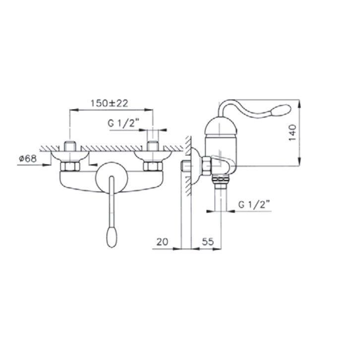 Nicolazzi Signal Смеситель для душа, однорычажный, настенный, цвет: золото, артикул 3405GO20