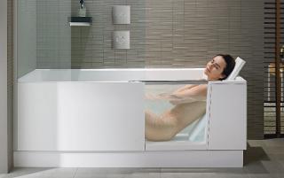 DURAVIT Shower + Bath Bathtub Ванна 1700х750хh2105 мм, с входн дверью и душевой шторкой ЗЕРКАЛЬНОЙ, SX - левосторонняя, цвет: белый (без слива-перел)