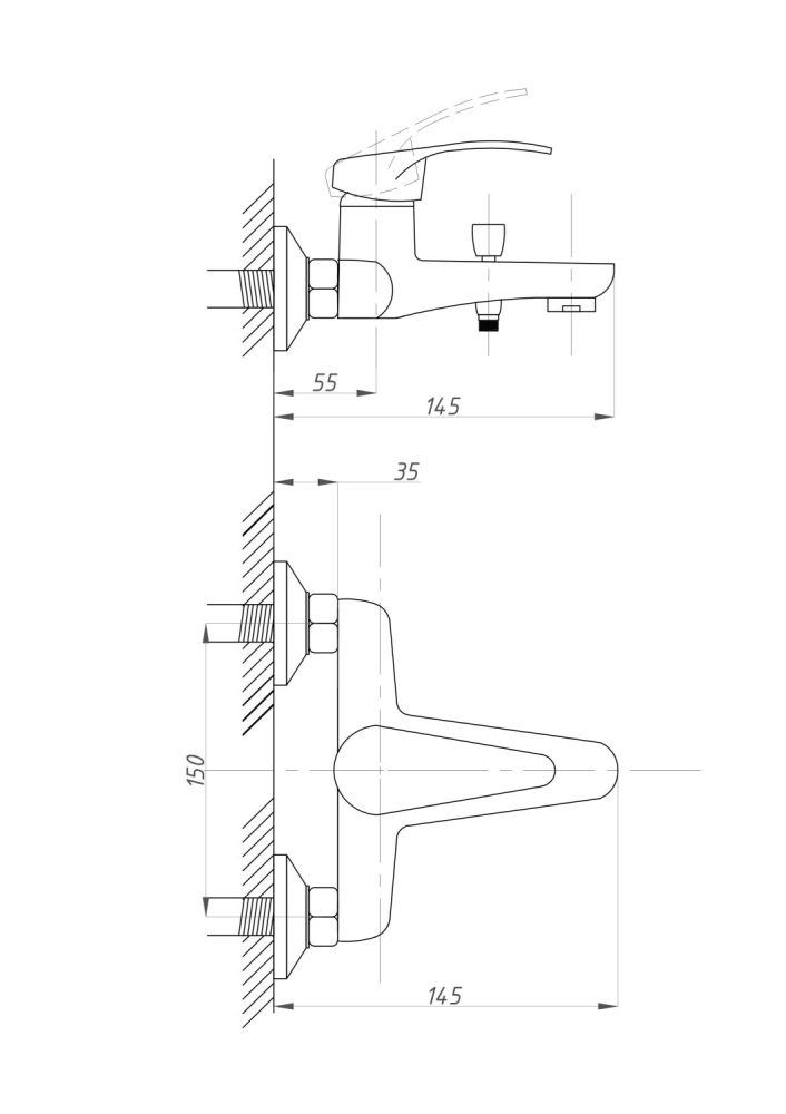 Смеситель для ванны с душем ПРОФСАН КОМПЛЕКТАЦИЯ тип См-ВОРНШлА (PSM-104-1), артикул PSM-104-1