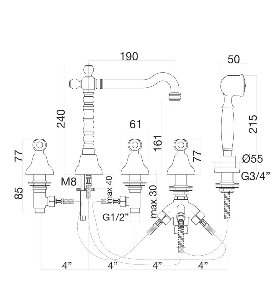 Смеситель на борт ванны Fiore COLONIALE 02OO0607, золото, артикул 02OO0607