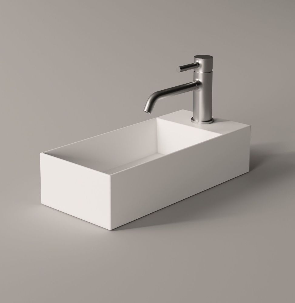 Alice Spy, подвесная прямоугольная раковина 45x20x11h см c крепежом fix01, цвет белый глянцевый, артикул 34110101