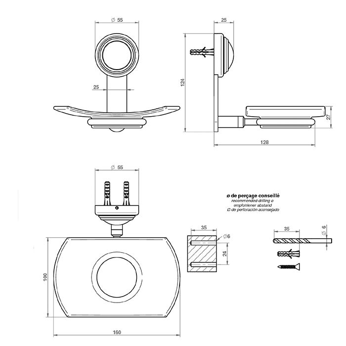 THG DAHLIA Мыльница подвесная, матовое стекло, цвет полированное золото