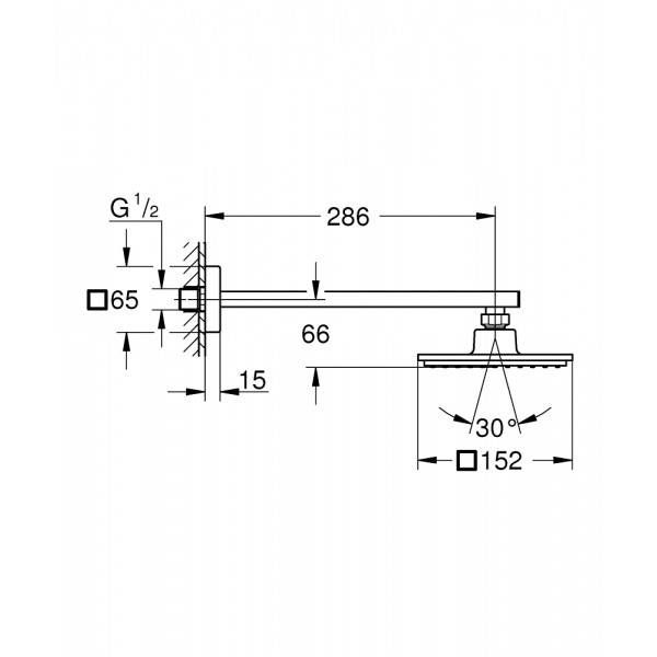 Набор для ванны: смеситель GROHE Eurocube, верхний душ, ручной душ, квадратная розетка, излив, хром (119696)
