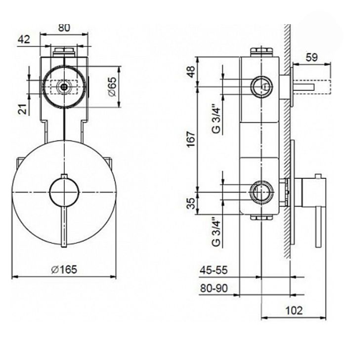 Fantini Внутренняя часть термостатического смесителя для душа, 2 источника, 3/4"