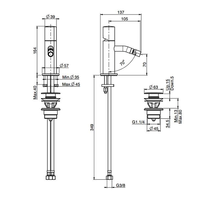 Fima Carlo Frattini So Смеситель для биде, без ручки, с донным клапаном click-clack, цвет: чёрный матовый