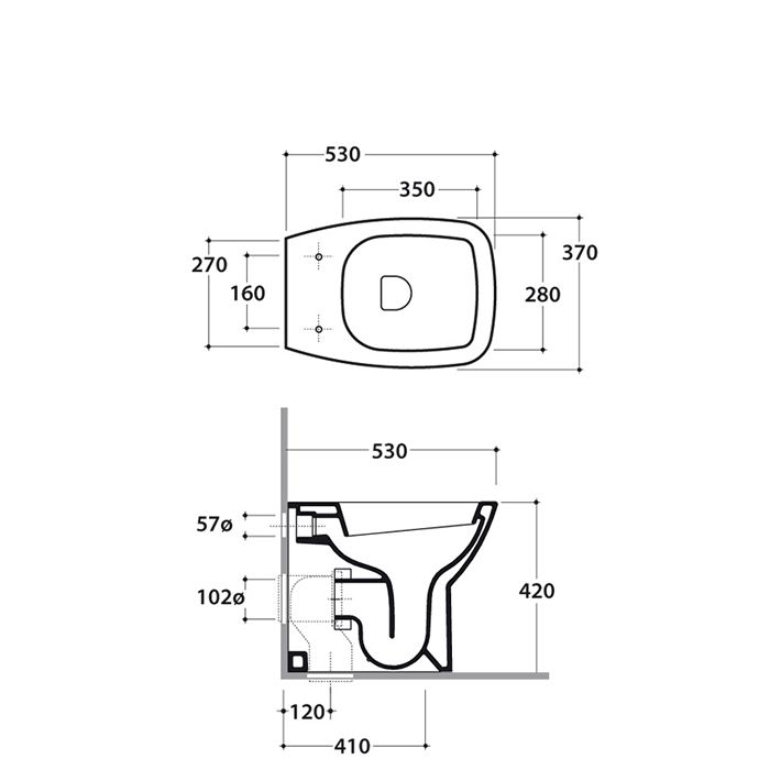 GLOBO Daily Унитаз напольный пристенный  53*37*h42см, слив универсальный, с комплектом креплений, цвет белый