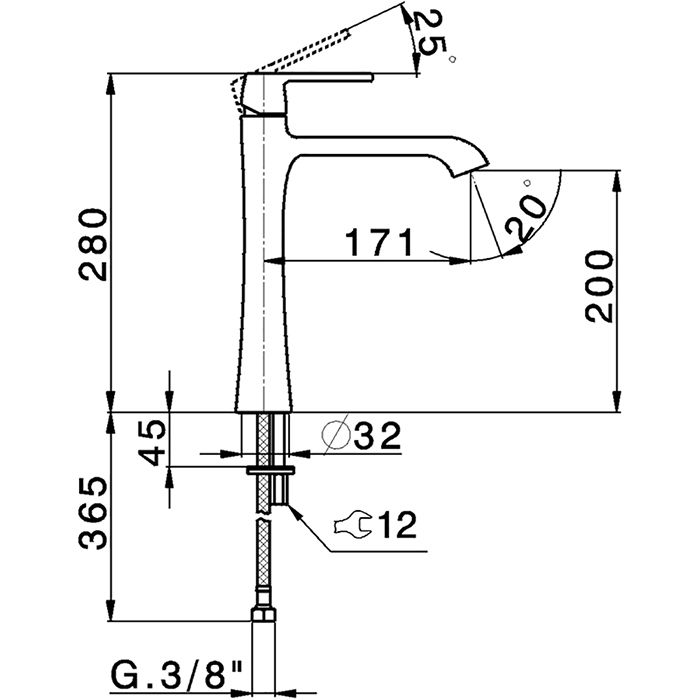 CISAL Cherie Смеситель однорычажный для раковины на 1 отверстие,высокий h200 мм, без донного клапана, цвет хром/черный матовый
