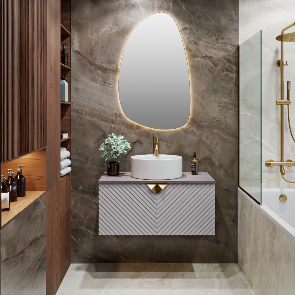 Тумба RUNO Андорра 85 кашемир серый дуб какао подвесная под накладной умывальник (00-00002017), артикул 00-00002017