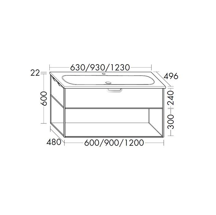 BURGBAD VRY Комплект мебели 930х496х600 мм, подвесной, 1 ящик, 1 полка, раков белая глянц с 1 отв для смес, ручка G0253, цвет белый матовый BURGBAD VRY Комплект мебели 930х496х600 мм, подвесной, 1 ящик, 1 полка, раков белая глянц с 1 отв для смес, ручка G0253, цвет белый матовый