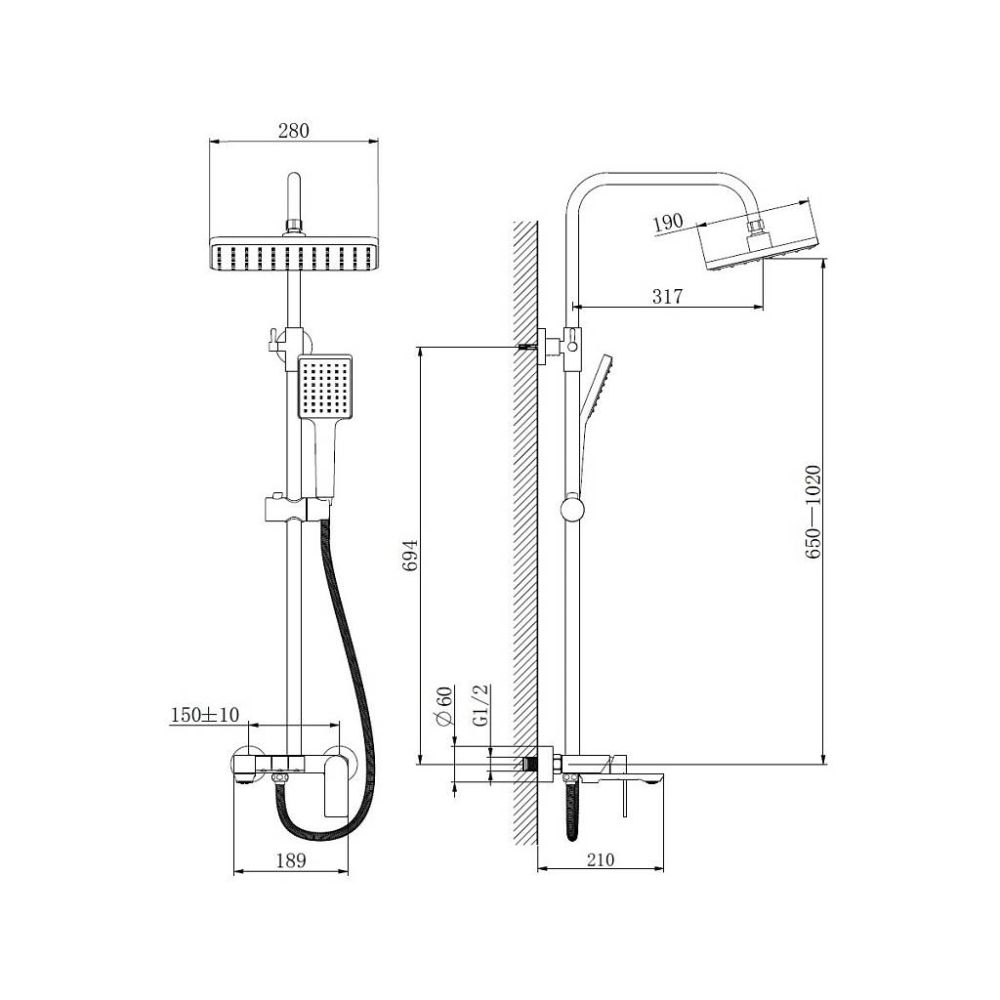 Душевая система Haiba HB24639-3, оружейная сталь, артикул HB24639-3