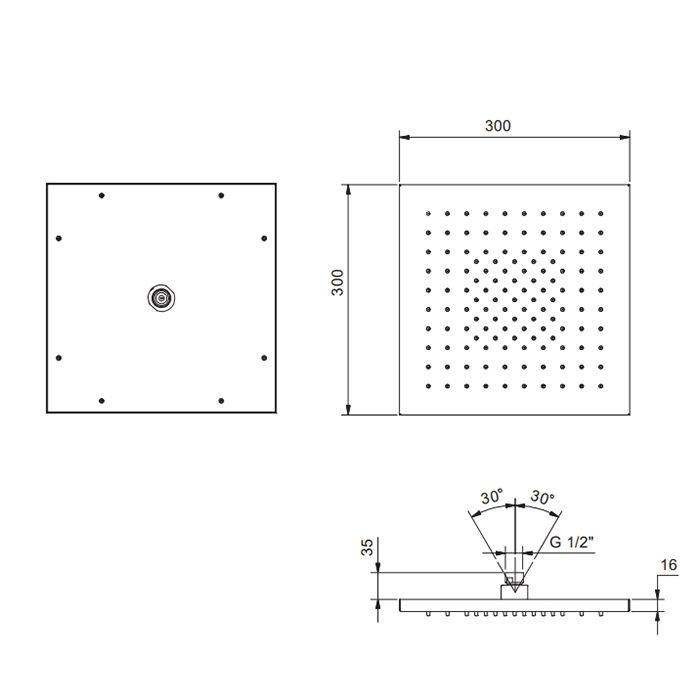 FANTINI Верхний душ 300х300 мм., цвет черный матовый
