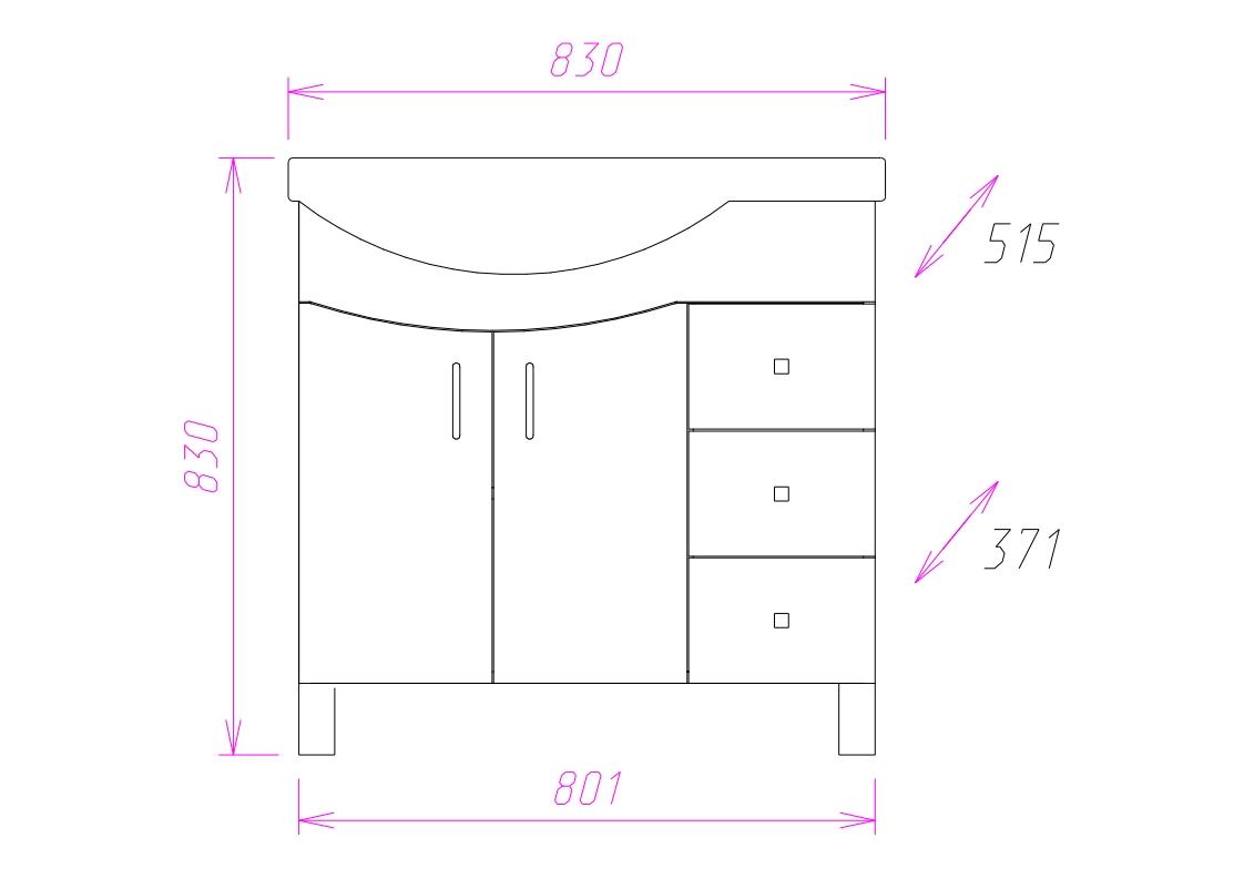 Тумба Onika Эльбрус 82 напольная, белая, крыло справа (ум. Коралл 82)