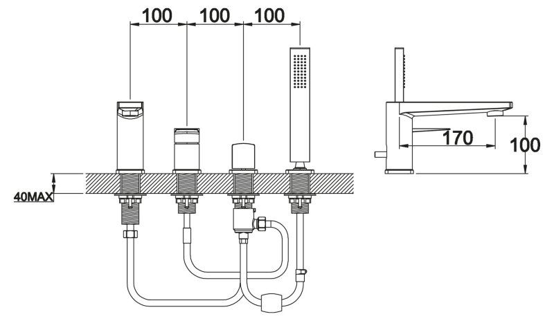 Смеситель на борт ванны BelBagno CARIN CAR-VIM4-CRM