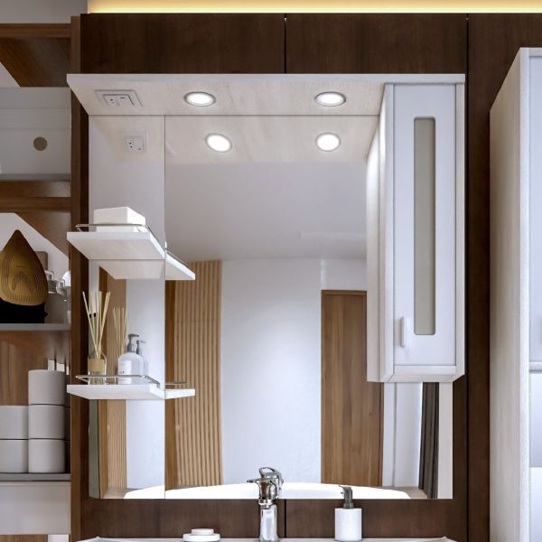 Зеркало со шкафом Бриклаер БАЛИ 90 см правое, светлая лиственница/белый