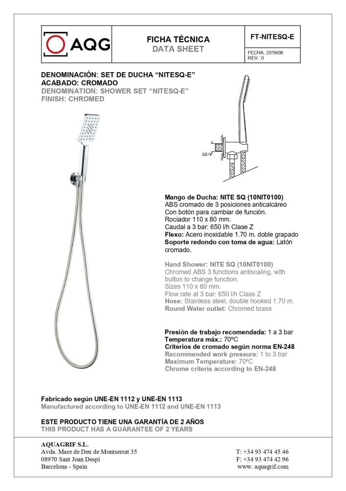 AQG Alpha, душевой комплект EC216 на 2 потребителя с квадратным верхним душем 25х25см и кронштейном 35см, цвет хром, артикул 19ALPEC21602