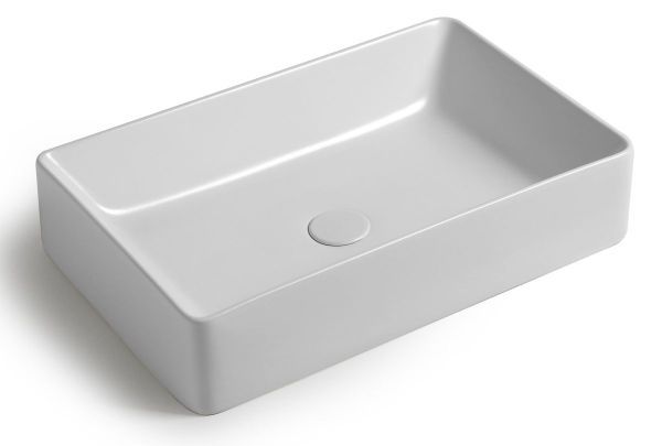 White Ceramic Slim, накладная прямоугольная раковина 60x38x13h см, цвет белый глянцевый
