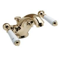 Devon Dandy Смеситель для раковины на 1 отв., с донным клапаном, c ручками белыми, цвет: золото светлое