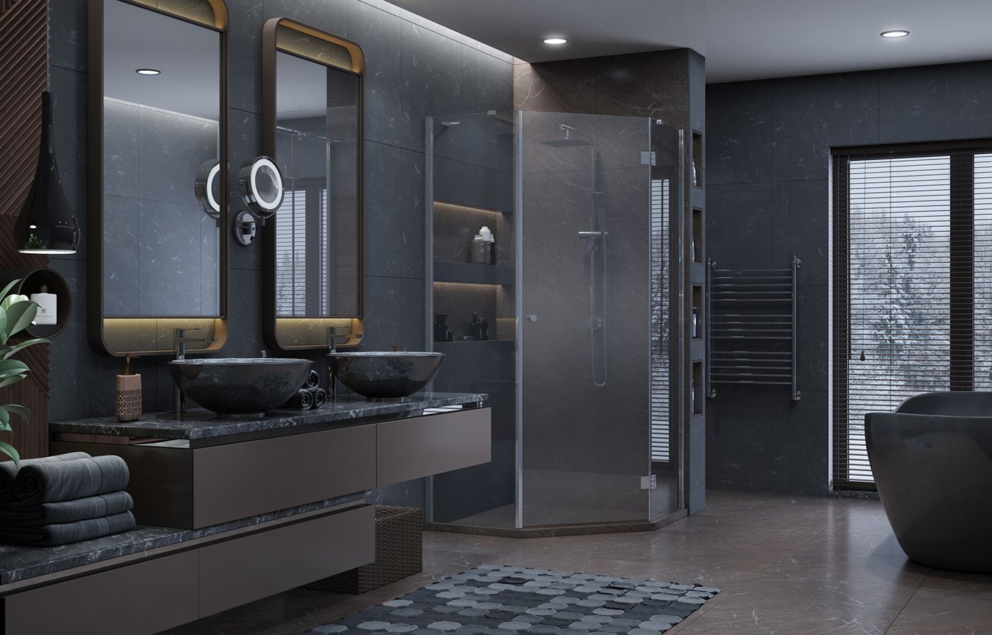 Душевой уголок Ambassador Diamond 12011112R, пятиугольный, 100х100 см