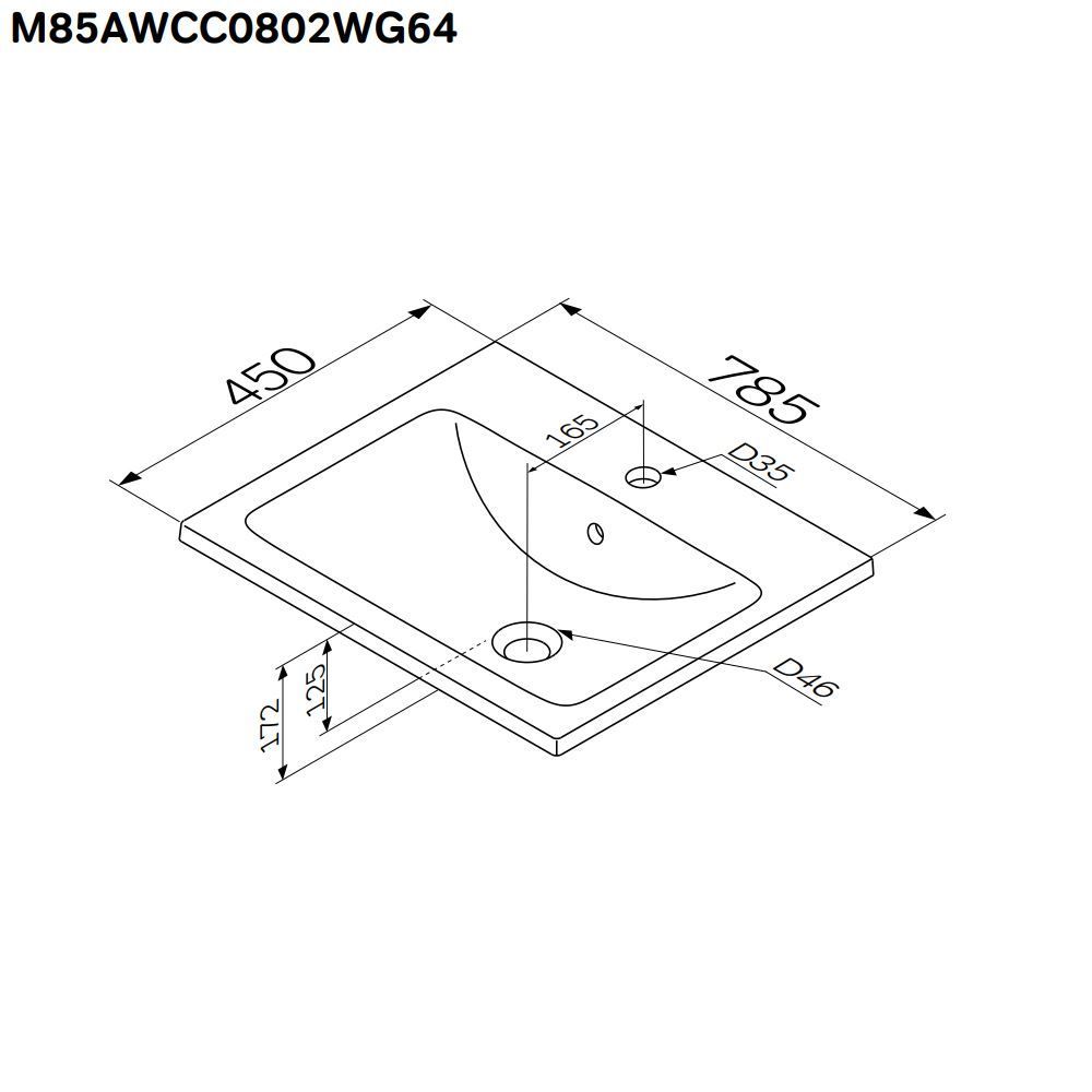 M85AWCC0802WG64 X-Joy, Раковина мебельная, керамическая, 80 см, встроенная, цвет: белый, глянец M85AWCC0802WG64 X-Joy, Раковина мебельная, керамическая, 80 см, встроенная, цвет: белый, глянец