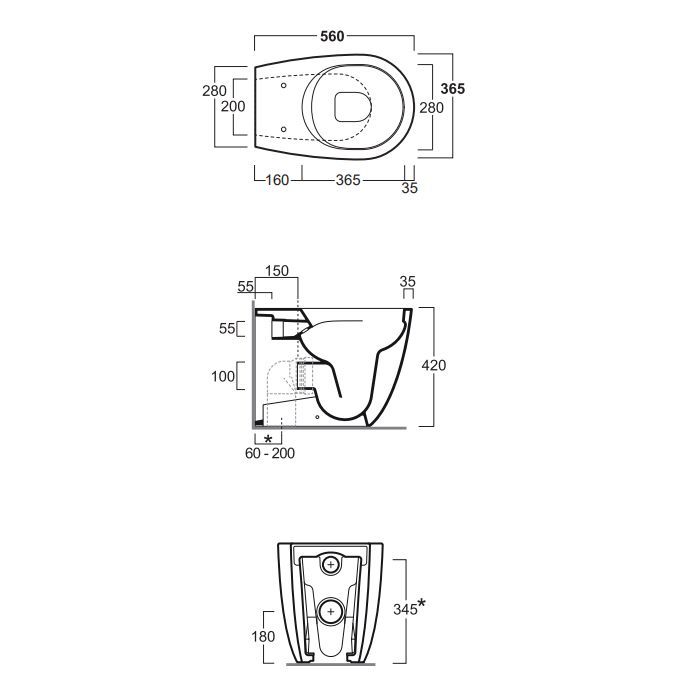 SIMAS VIGNONI Унитаз приставной 560х365 мм., Rimless, с универсальным сливом, цвет antracite matt