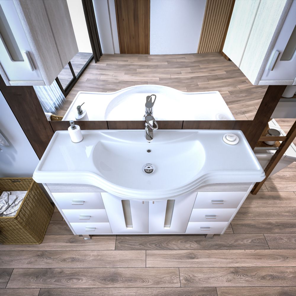 Тумба под раковину напольная Бриклаер БАЛИ светлая лиственница/белый, 120 см, артикул 4627125412073