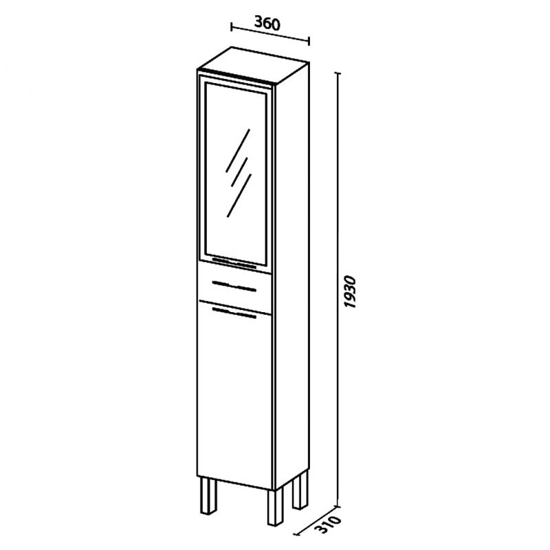 Шкаф пенал SanVit Квадро/Новелла 36 pkvad в цвете Ral Черный глянец