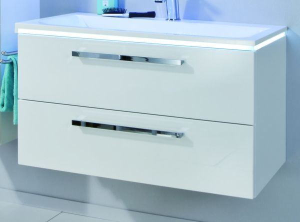 Puris Star Line, тумба (2 ящика) под раковину на 1 смеситель 900 мм, цвет белый высокоглянцевый