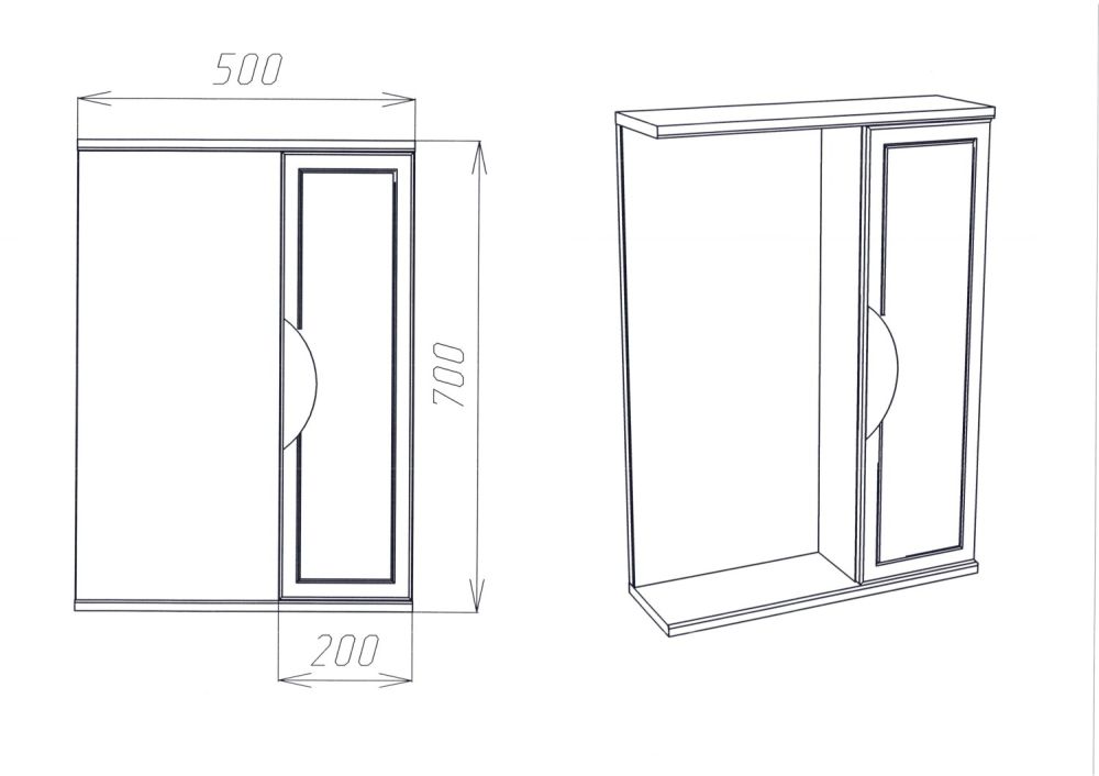 Зеркальный Шкаф VIANT  "Лима" 50 без света 160х500х700 (VLIM50-ZSH), артикул VLIM50-ZSH