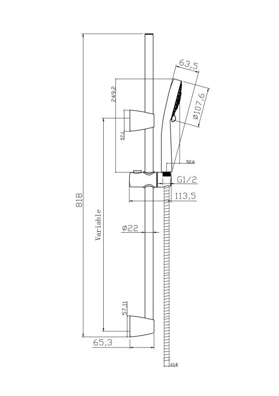 Душевой гарнитур Cersanit NENO (стойка) 5 режимов шланг 200 PVC (63068), артикул 63068