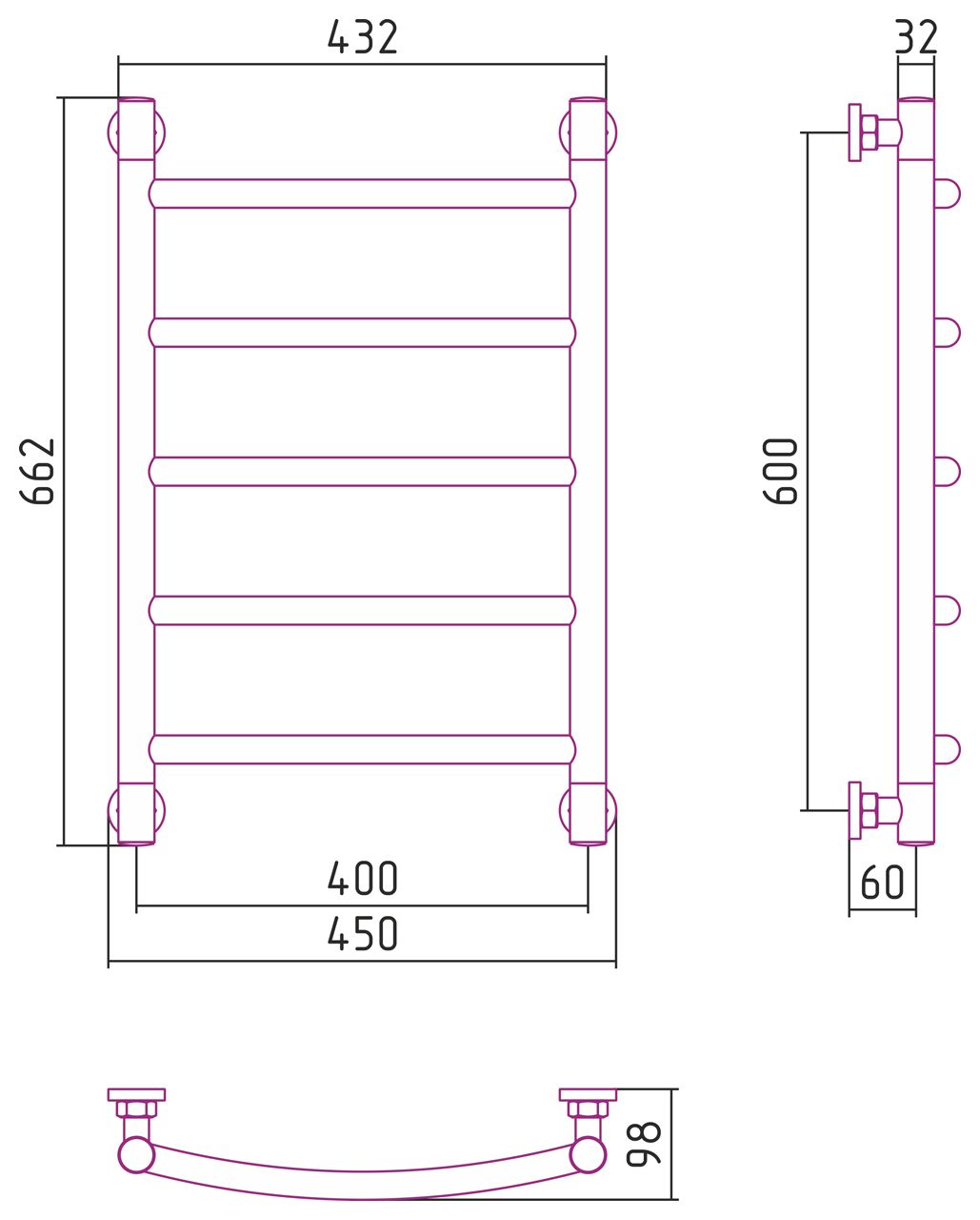 Полотенцесушитель водяной "ГАЛАНТ+" 600х400 (Матовое ЗОЛОТО)