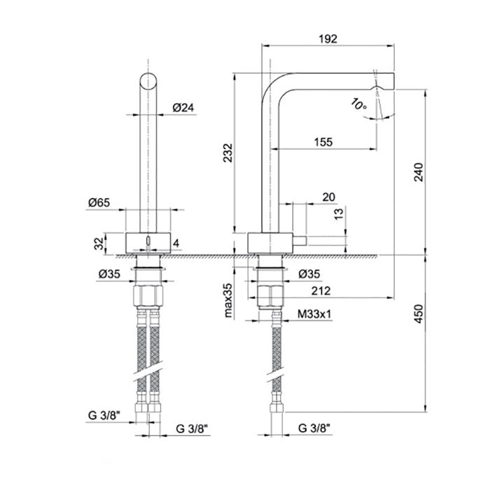 Fantini AF/21 Смеситель для раковины, 1 отв., без донного клапана, излив 155мм, цвет: матовая натуральная сталь