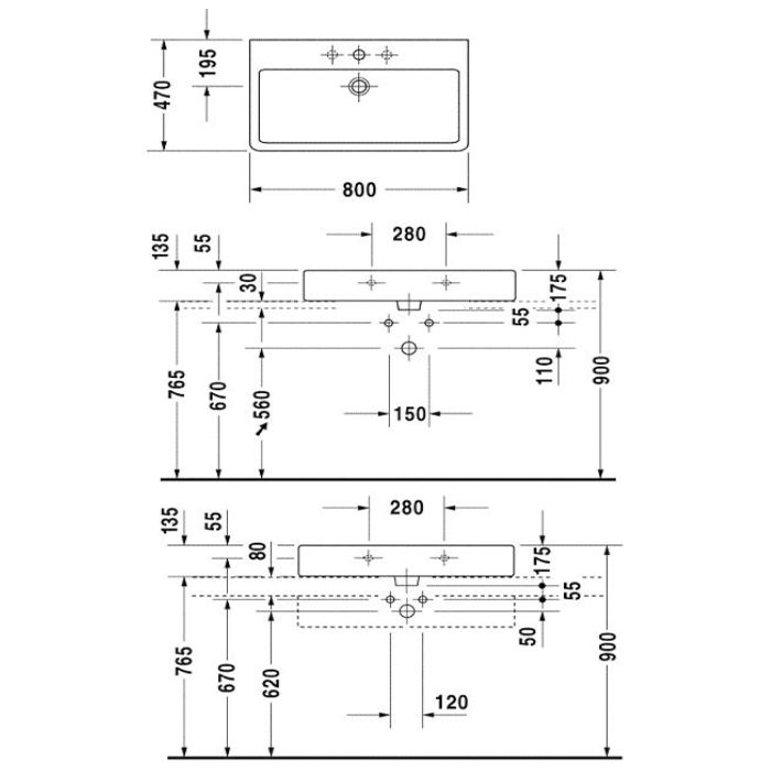 Раковина, Duravit, Vero, ширина, мм-800, глубина, мм-470, высота, мм-175, тип установки-подвесной, отверстия для смесителя-одно, перелив-есть, тип перелива-открытый, декор-без декора, материал-керамика, цвет-белый