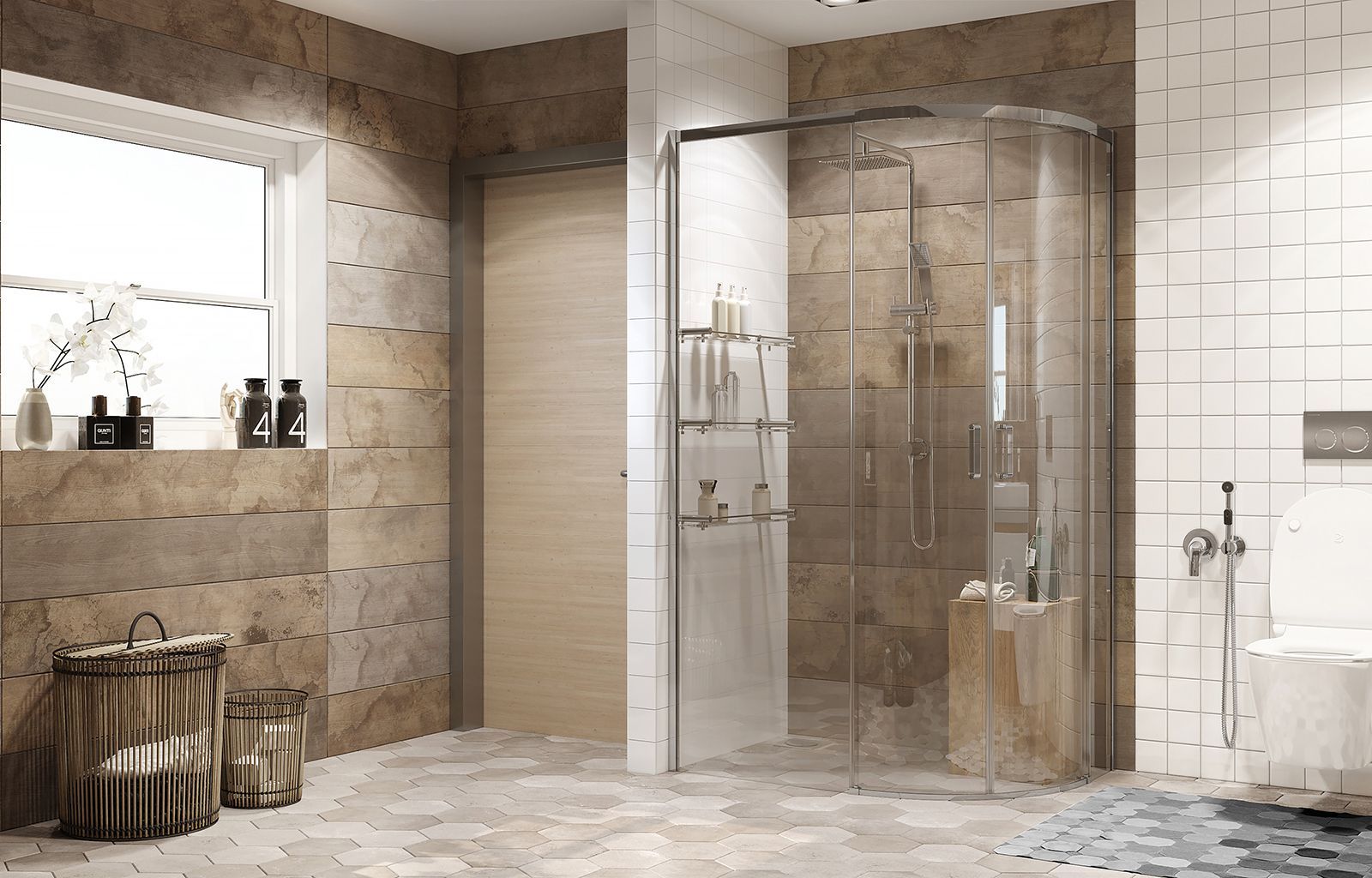 Душевой уголок Ambassador Queen 11011103R-PR2, полукруглый, линейный трап, 120х80