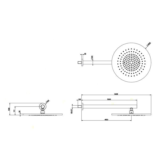 GESSI 316 Душевая головка шарнирная для настенного крепления на 1/2&quot;, Ø350мм, цвет: steel brushed