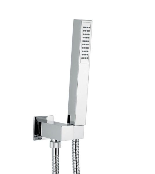 Emmevi, набор ручного душа 156: квадратная лейка из ABS, шланг 150 см из латуни и держатель лейки с водоотводом из латуни, цвет золото