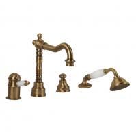 OXFORD См-ль на борт ванны моноком. термостат., на 4 отв., ручка белая, бронза