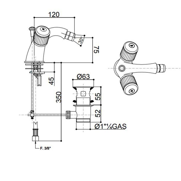 Bongio Cristallo Смеситель для биде на 1 отв. , цвет золото/cristallo Bianco 00