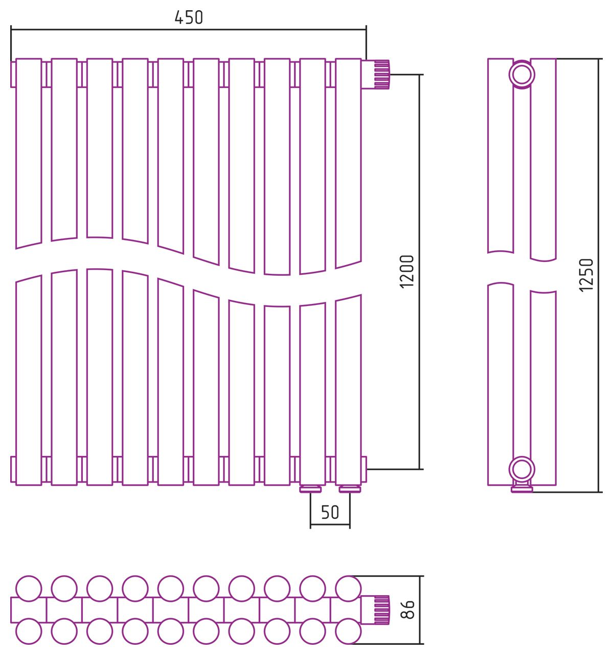 Отопительный радиатор ЭСТЕТ-11 н/ж EU50 1200х450 / 10 сек (Матовое ЗОЛОТО)