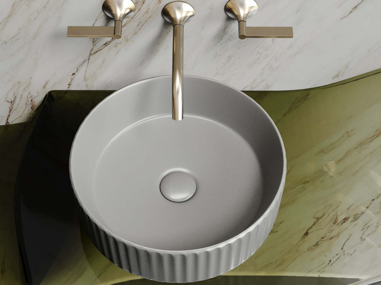 Умывальник чаша накладная круглая (цвет Антрацит Матовый) Элемент (Element) 360x360x115мм, артикул CN6057MH