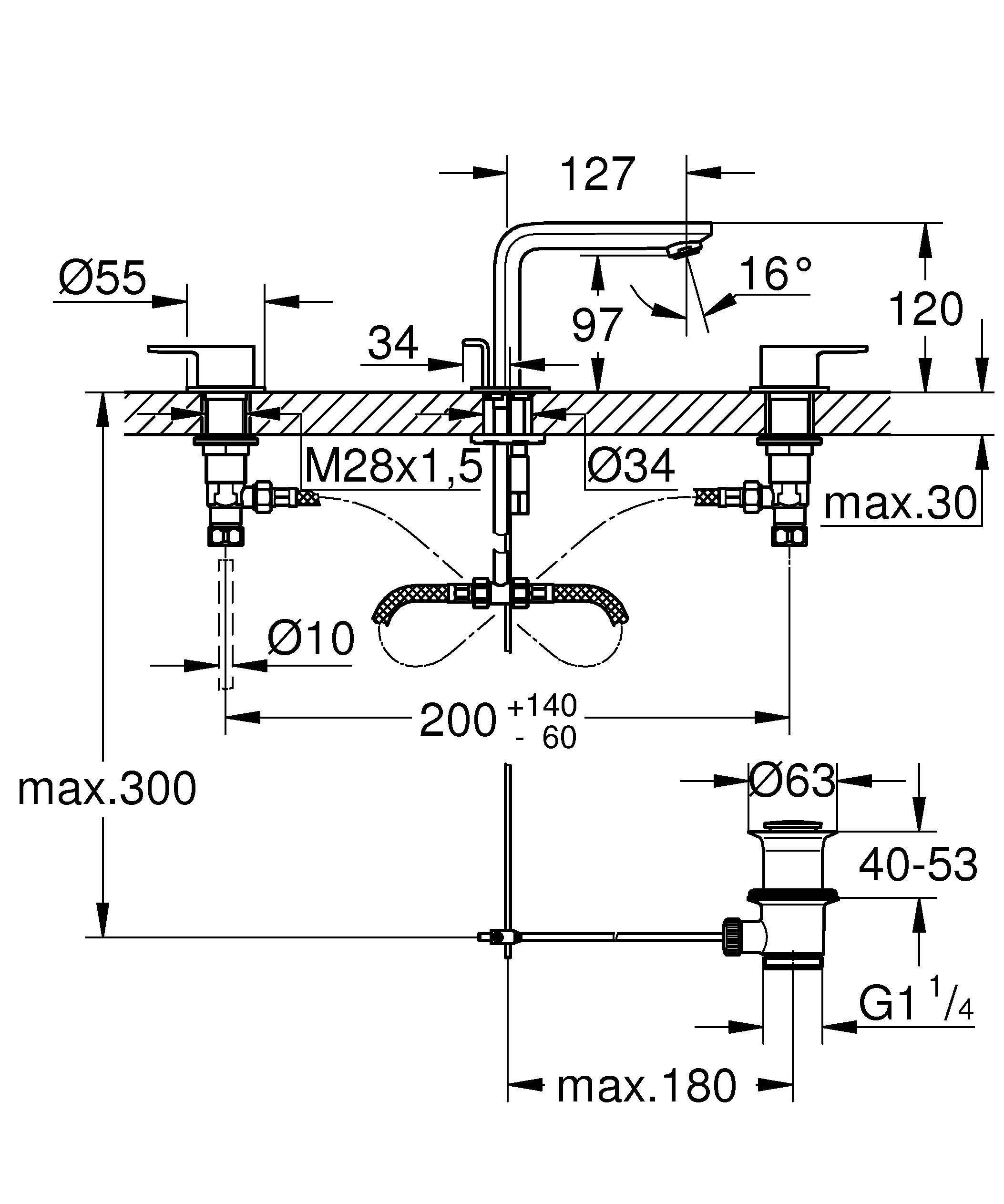 Смеситель для раковины GROHE Lineare New на 3 отверстия с донным клапаном, хром (20304001) Смеситель для раковины GROHE Lineare New на 3 отверстия с донным клапаном, хром (20304001)