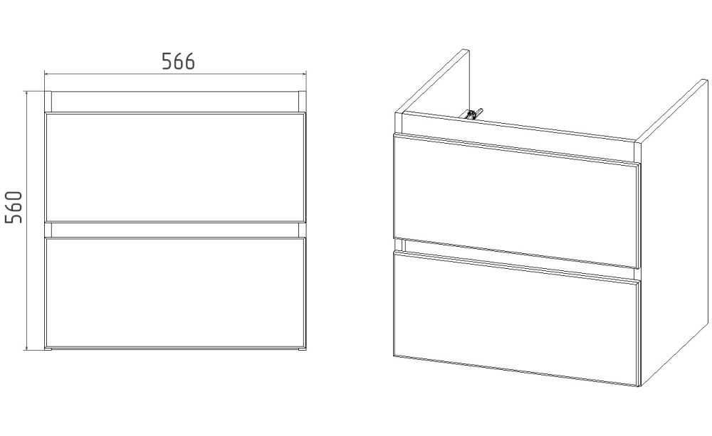 Тумба VIANT "Мальта" 2 ящика подвесная белая 430х560х560 под раковину .S-UM-COM60/1-w (COMO 60) (VMAL60COBEL-T2YP), артикул VMAL60COBEL-T2YP