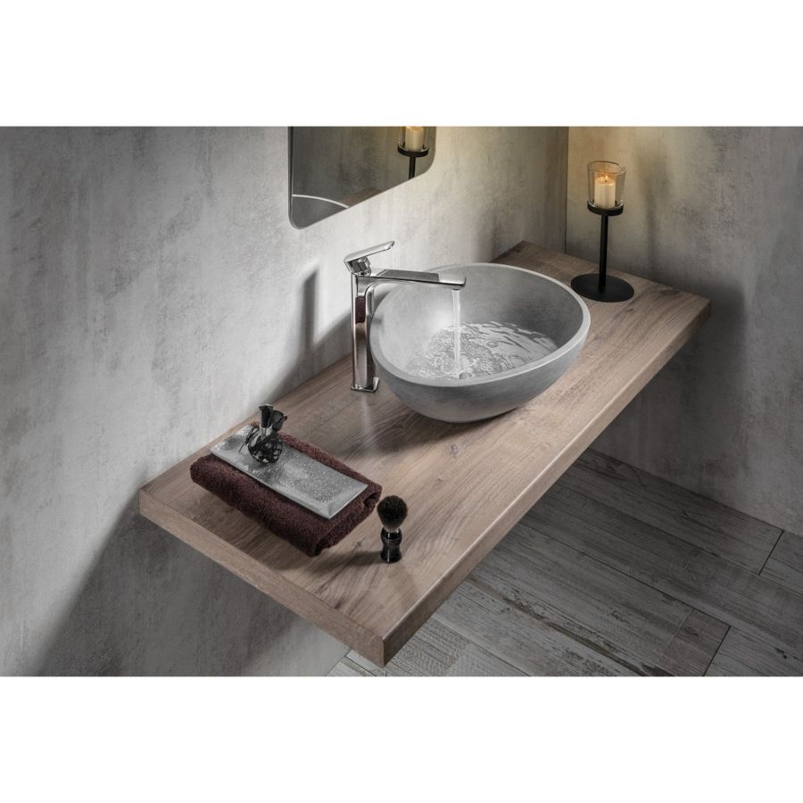 Раковина-чаша PUNC из искусственного камня, со сливом, 53x39 см, на столешницу, тигрово-серый, Sapho