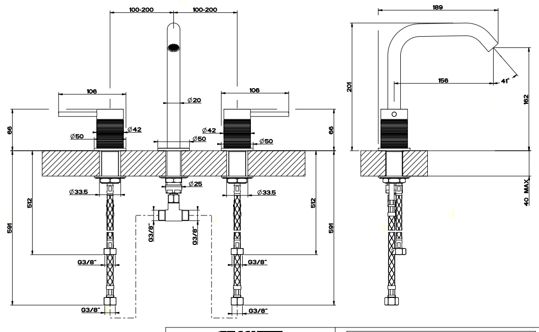GESSI 316 Смеситель для раковины на 3 отверстия, без донного клапана, излив 156мм, h=201мм, цвет: steel brushed